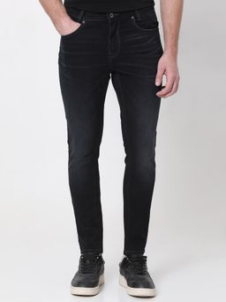 Mufti - Black Cotton Blend Solid Jeans