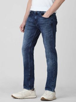 Mufti - Blue Cotton Blend Solid Jeans