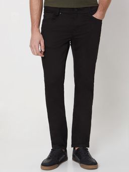 Mufti - Black Cotton Blend Solid Jeans
