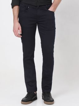 Mufti - Navy Blue Cotton Blend Solid Jeans