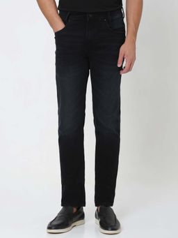 Mufti - Black Cotton Blend Solid Jeans