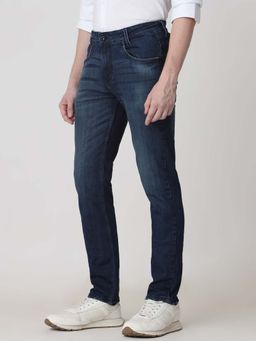 Mufti - Blue Cotton Blend Solid Jeans