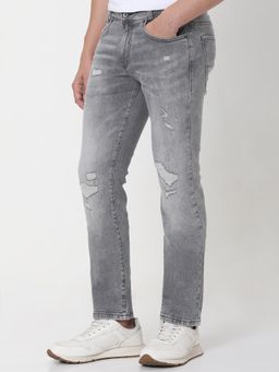 Mufti - Grey Cotton Blend Solid Jeans
