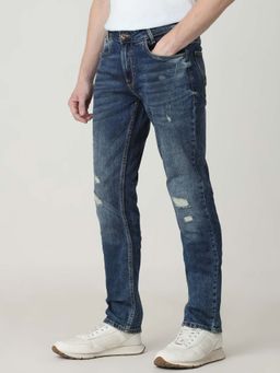 Mufti - Blue Cotton Blend Solid Jeans