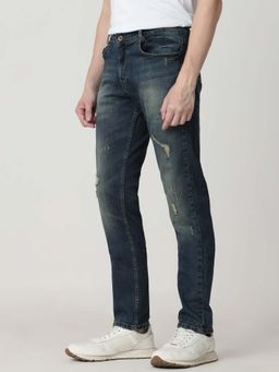 Mufti - Blue Cotton Blend Solid Jeans
