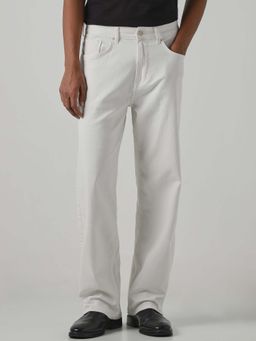 Mufti - Off White Cotton Blend Solid Jeans