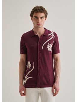 Banana Club - Burgundy Cotton Self Design Shirt