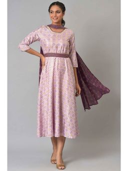 Aurelia - Women Purple Floral Print Viscose Dress with Dupatta