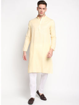 Devoiler - Men Plain Ivory Cotton Kurta