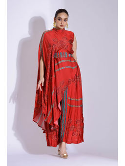 Studio Surbhi - Red Georgette Satin Embellished Kurta with Pant and Belt (Set of 3)