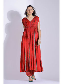 Studio Surbhi - Red Georgette Satin Embellished Kurta with Pant and Blouse (Set of 3)