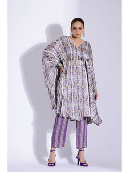 Studio Surbhi - Georgette Satin Embellished Kaftan with Pant and Belt (Set of 3)