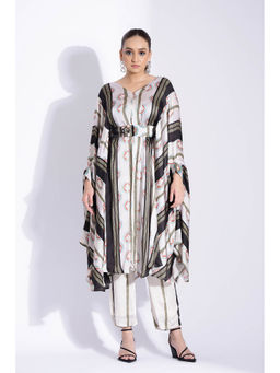 Studio Surbhi - Multicolor Georgette Satin Embellished Kaftan with Pant and Belt (Set of 3)