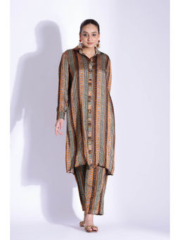 Studio Surbhi - Georgette Satin Printed Shirt Style Kurta and Pant (Set of 2)