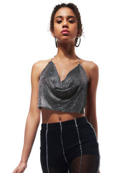 IZF - Black Metal Backless Crop Top