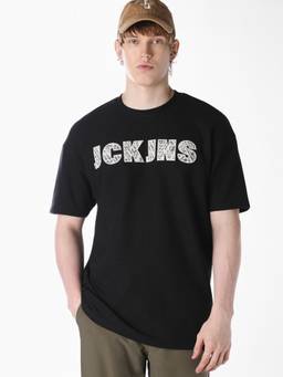 Jack & Jones - Men Black Applique Patchwork Oversized T-shirt