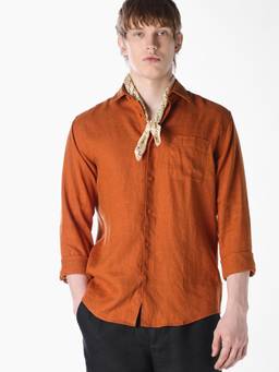 Jack & Jones - Men Rust Washed Linen Cotton shirt