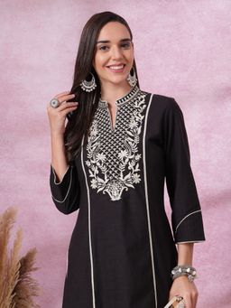 Nayam by lakshita - Black Embroidered Kurta with Palazzos (Set of 2)