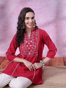 Nayam by lakshita - Floral Yoke Design Linen Embroidered Kurti