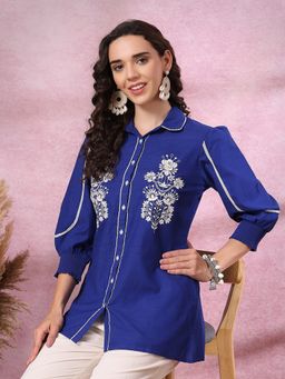 Nayam by lakshita - Nayam Blue Button-Down Embroidered Shirt