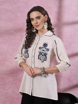 Nayam by lakshita - Nayam White Blue Button-Down Embroidered Shirt
