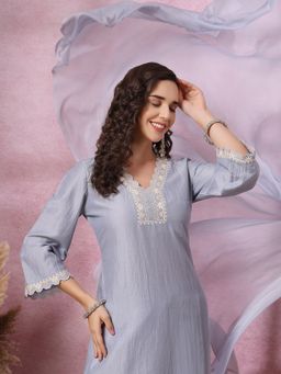 Nayam by lakshita - Solid Embroidered Straight Kurta and pant with Dupatta (Set of 3)