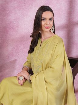 Nayam by lakshita - Solid Ethnic Embroidered Straight Kurta and Palazzo with Dupatta (Set of 3)