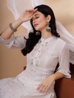 Nayam by lakshita - Solid Ethnic Embroidered A-Line Kurta and Palazzo with Dupatta (Set of 3)