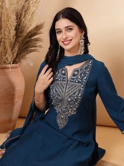 Nayam by lakshita - Embroidered A-Line Kurta Palazzo with Dupatta (Set of 3)