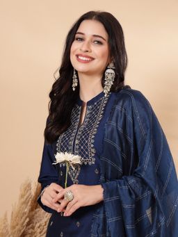 Nayam by lakshita - Zari Embroidered Straight Silk Kurta Palazzo with Dupatta (Set of 3)