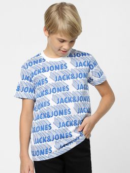 Jack & Jones Junior - Boys White Logo Print Crew Neck T-shirt