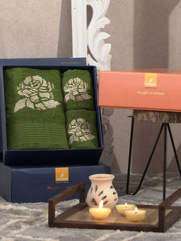 Maspar - Cotton Embroidery Medium Bath & Hand Towel Set Green