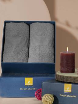 Maspar - Cotton Solid Medium Bath Towel Grey (Pack of 2)