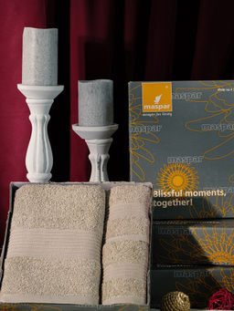 Maspar - Cotton Solid Medium Bath & Hand Towel Set Beige