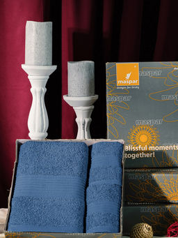 Maspar - Cotton Solid Medium Bath & Hand Towel Set Blue