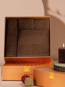 Maspar - Cotton Solid Medium Bath & Hand Towel Set Brown