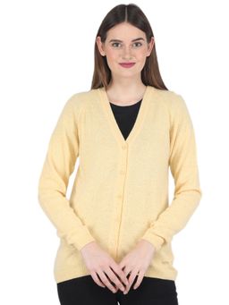 Monte Carlo - Women Wool Blend Yellow Solid V-Neck Cardigan
