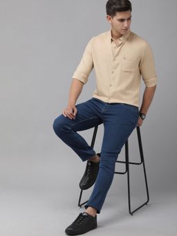 The Bear House - Men Beige Slim Fit Solid Rayon Lycra Casual Shirt
