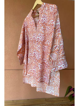 Kapraaha - Peach Floral Printed Cotton Shirt