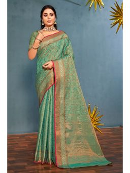 EXCLUSIVA - Sea Green Banarasi Saree with Unstitched