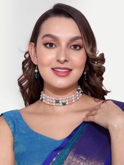 Abdesigns - Multi-Color Gold Plated Jaipuri Bead Chocker Necklace with Earrings