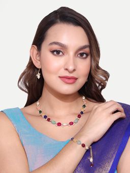 Abdesigns - Multi-Color Gold Plated Jaipuri Bead Jewellery Set