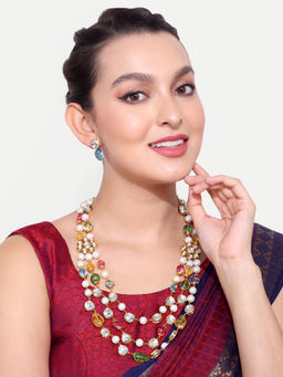 Abdesigns - Multi-Color Jaipuri Beads Pearl Mala Necklace with Earrings