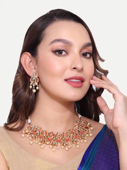 Abdesigns - Multi-Color Gold Plated Kundan Polki Necklace with Earrings