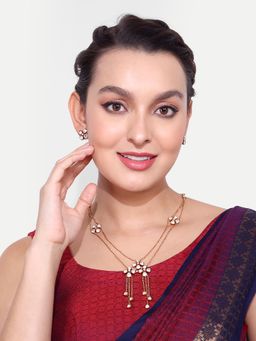 Abdesigns - White Gold Plated Polki Choker Necklace with Earrings