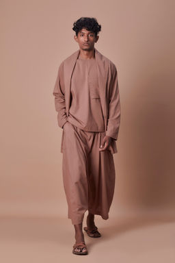 Mati - Mens Brown Cross Pocket Top, Jacket & Harem (Set of 3)