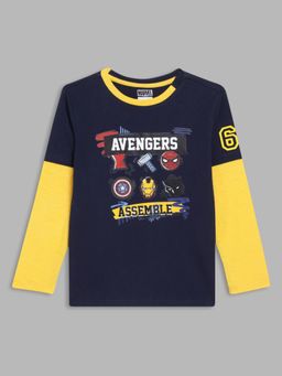 Blue Giraffe - Boys Navy Avengers Graphic Round Neck Full Sleeves T-Shirt