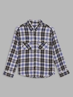 Blue Giraffe - Boys Multi Color Checked Spread Collar Full Sleeves Shirt