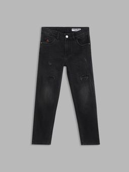 Blue Giraffe - Boys Black Solid Straight Fit Jeans