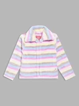 Blue Giraffe - Girls Multi Color Striped Shirt Collar Full Sleeves Jacket